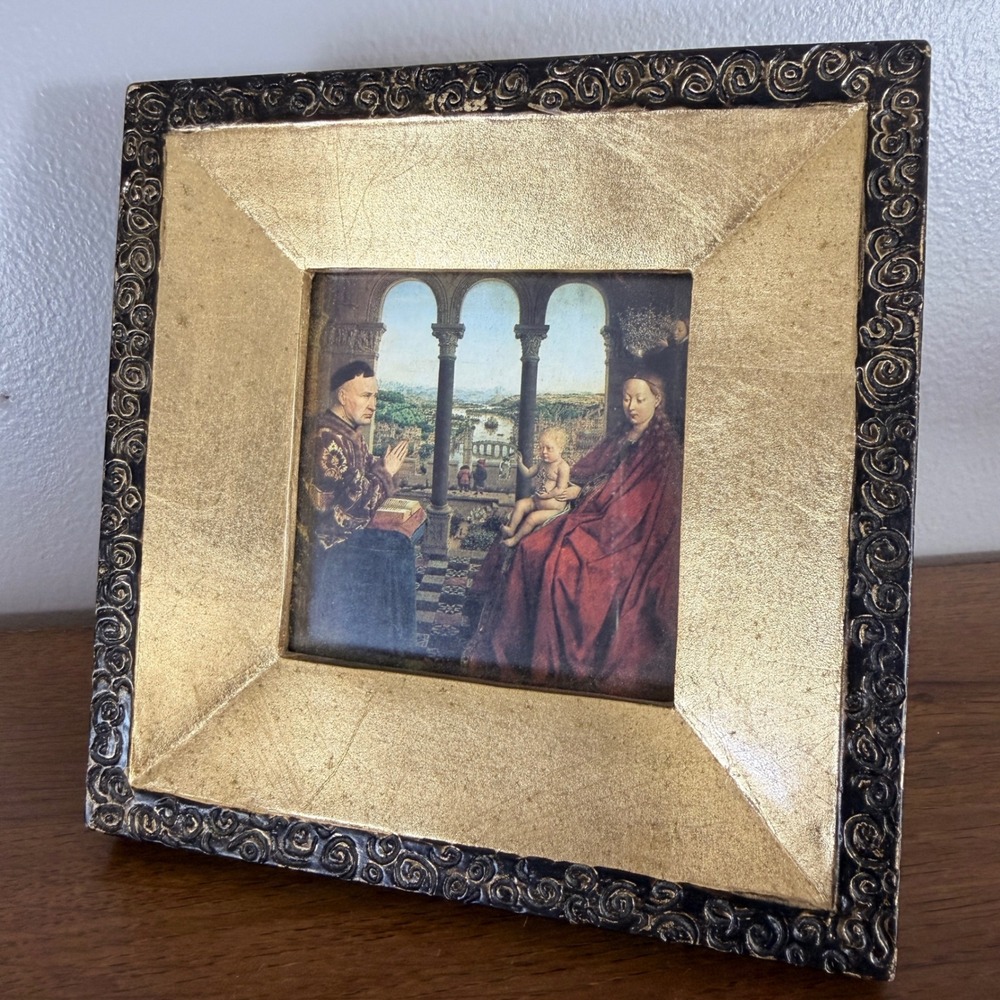 Louvre Jan Van Eyck Madonna of Chancellor Rolin Framed Art Gold Gilt Decor